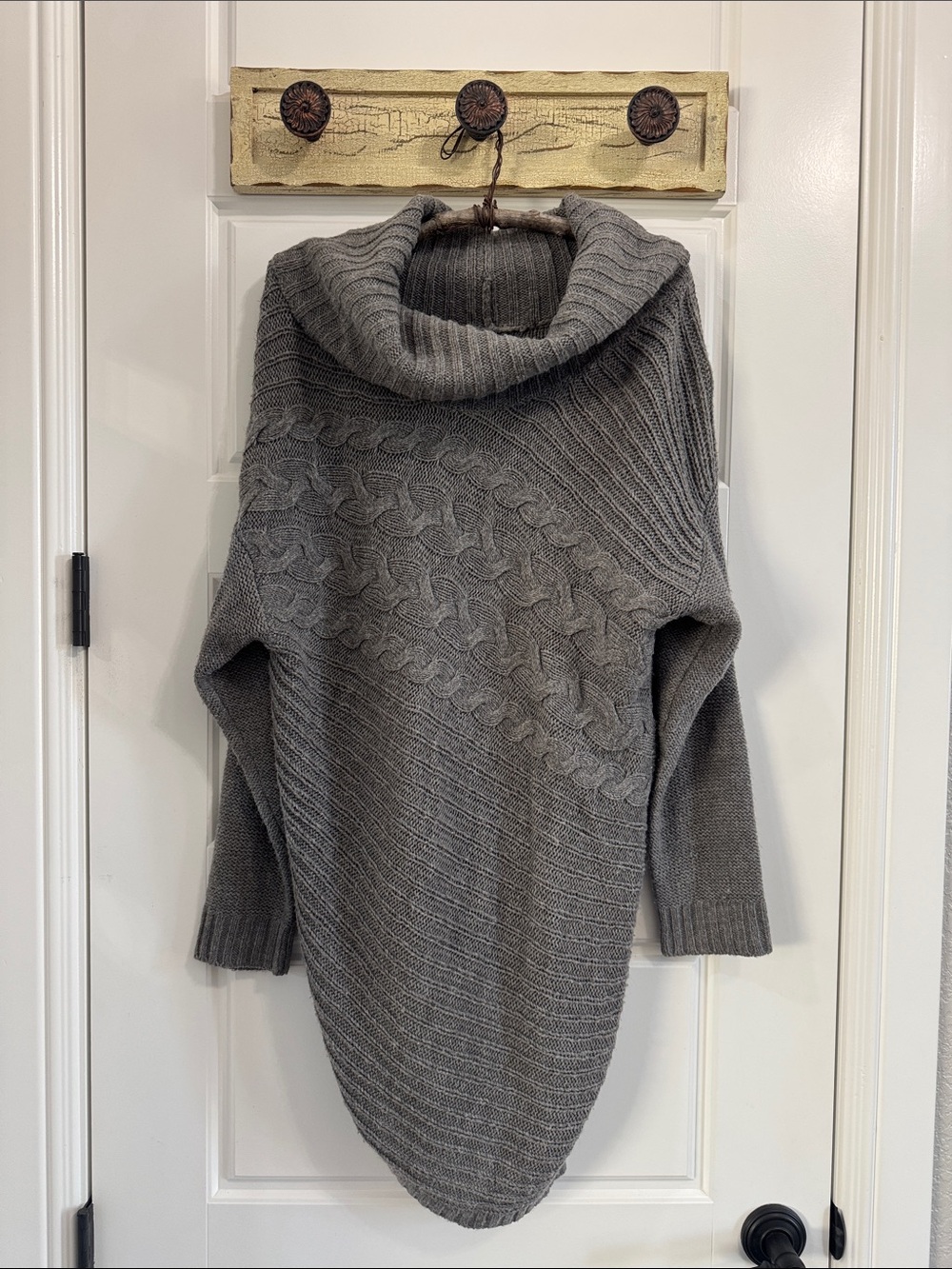 New York & Company Gray Cable-Accent Cowl Asymmetrical Sweater